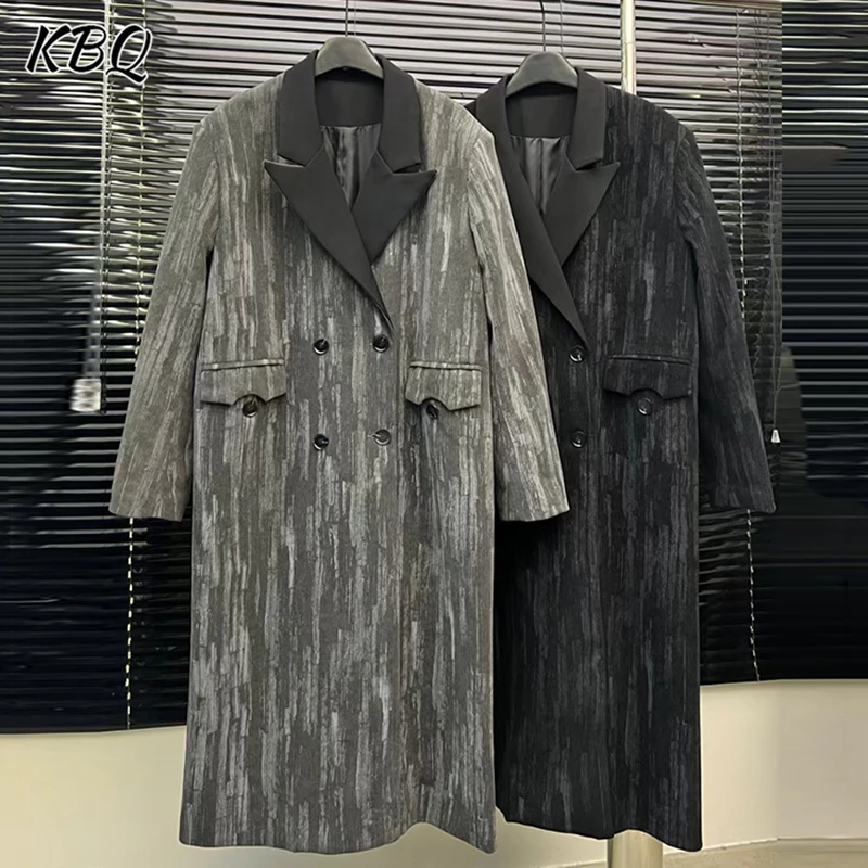 

KBQ Casual Tie-dye Designer Patchwork Pocket Long Blazer For Women Notched Collar Long Sleeve Spliced Button Coats Female Autumn