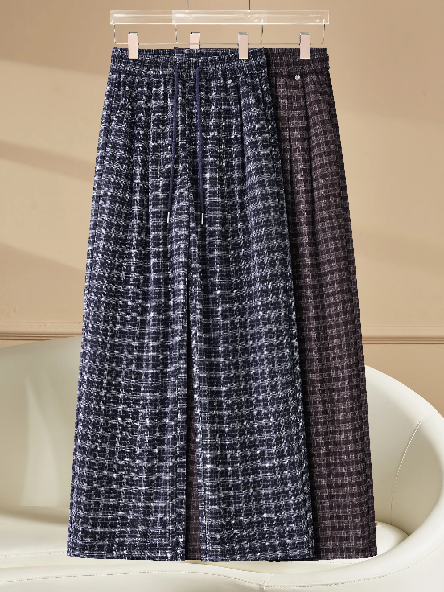 

High Waist Plaid Wide Leg Pants Women's Spring Autumn Loose Casual Pants Lazy Loose Sensation Slim Straight Tube Pants