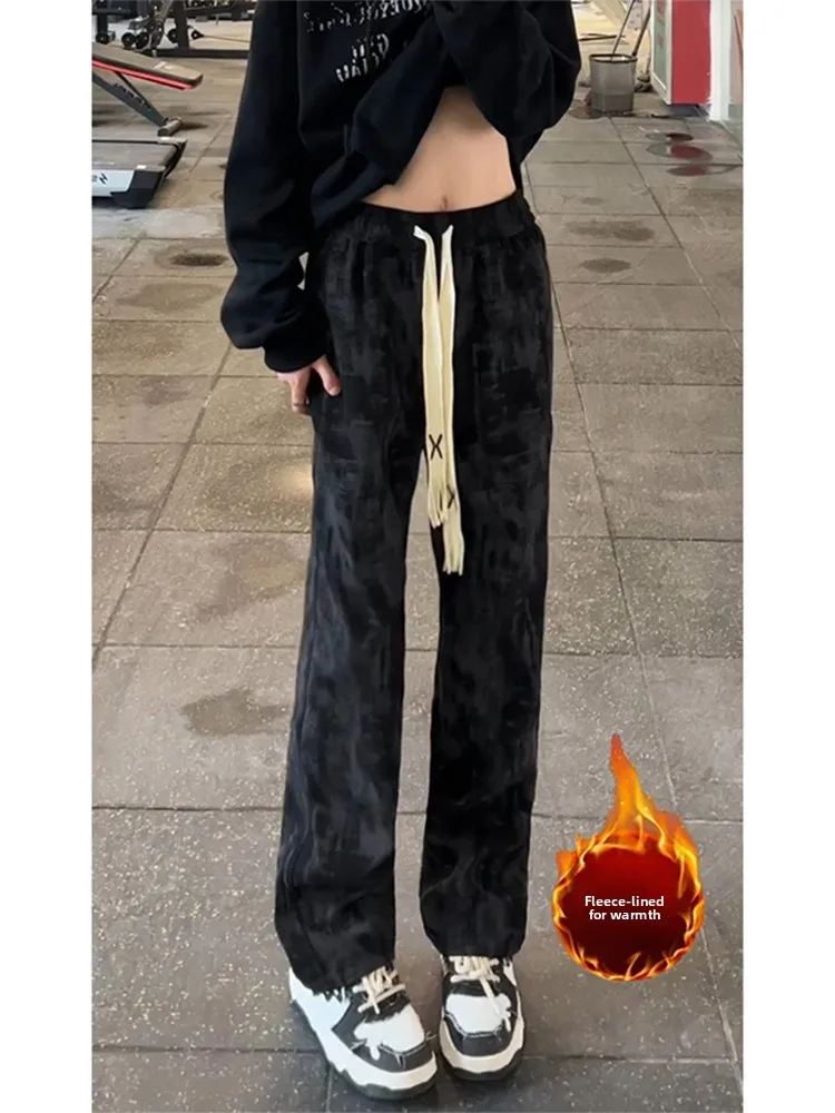 

Мужские спортивные брюки American High Street из вельвета с эффектом тай-дай, на флисовой подкладке, прямого кроя, для весны и осени, с градиентным эффектом, утяжеленные, плотные