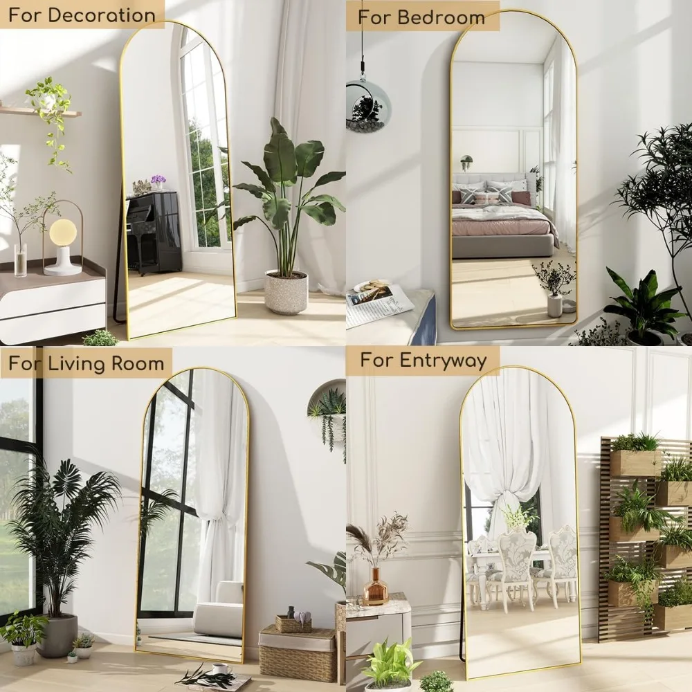 Freestanding Arched Full-Length Mirror, 70 x 26, Aluminum Frame, Modern Design, Suitable for Living Room, Wall-Mount or Leaning