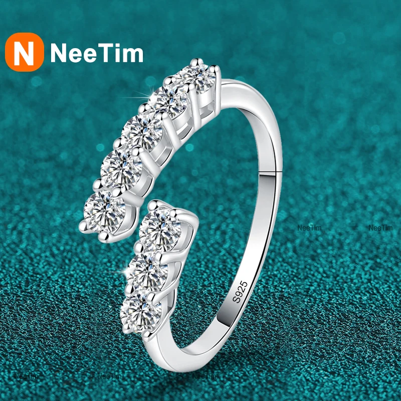 

NeeTim Full 3mm Moissanite Wedding Ring 925 Sterling Silver Eternity Band Engagement Bride Party Rings For Women Fine Jewelry