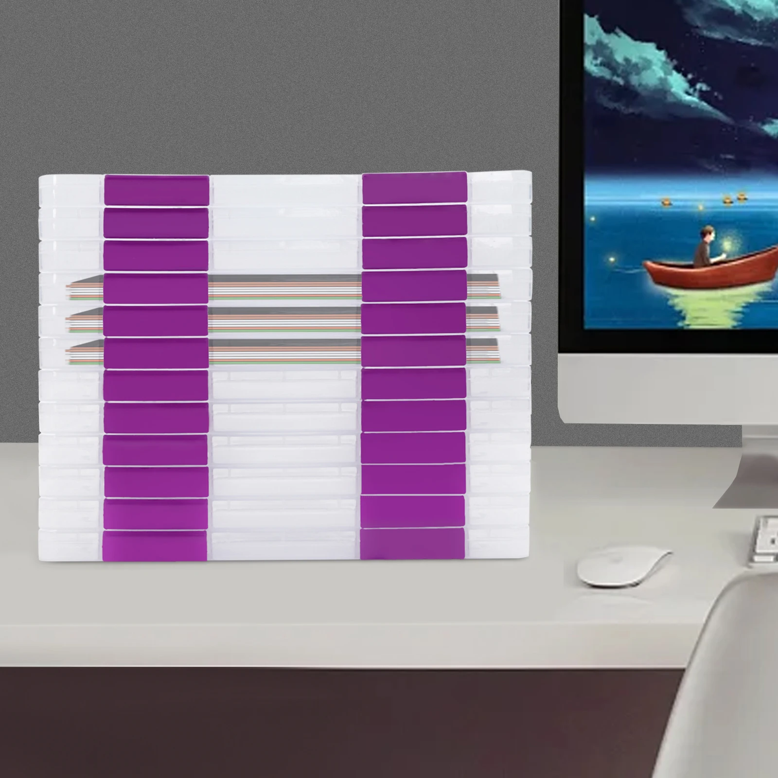 

12pcs Purple Clear Plastic File Storage Boxes, Document Organizer with Buckle Closure, Rectangular PP Box for School Supplies