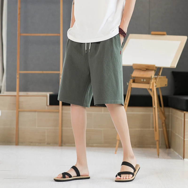 

Loose Linen orts for Men Summer Thin Qui Dry Cotton Linen Sports Casual Five-Quarter Beach Pants Youth Active Sle