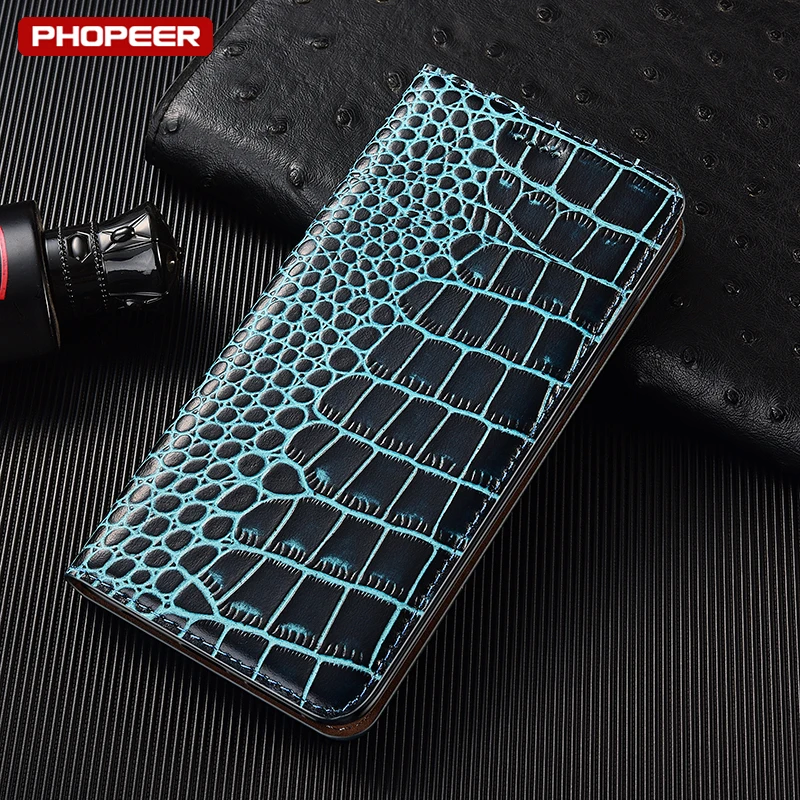 

Crocodile Textured Real Leather Wallet Phone Cases For Realme 12 12X 11 11X 10 10T 10s Pro Plus Lite 5G Magnetic With Card Slot