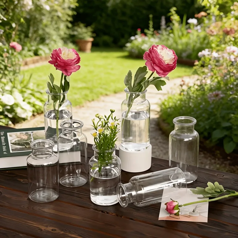 12pcs Transparent Headless Small Plastic Vase Anti-Drop Leak-Proof with Brown Jute Rope Decoration for Table Center Wedding Home