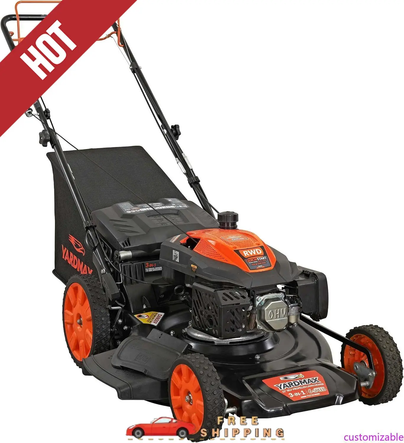 قابل للتخصيص 22 بوصة 201 سي سيليكت PACE 6 سرعات CVT عجلة عالية RWD 3 في 1 تعمل بالغاز خلف جزازة العشب ذاتية الدفع، أسود