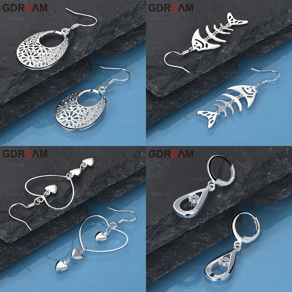 

GDREAM 925 Sterling Silver Fish Bone Hollow Earrings Cute Women'S Unique Accessories Party Jewelry