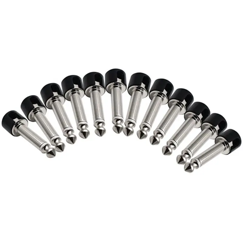 ABUE-12Pcs DIY Strait Audio Solderless 6.35 Mono Plug Guitar Effect Connector Chrome Black