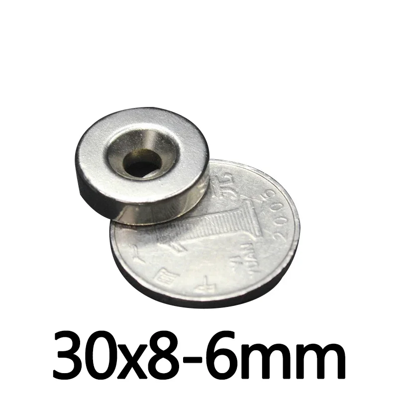 2/3/5PCS 30x8-6mm NdFeB Strong Rare Earth Neodymium Magnets N35 30*8mm Hole 6mm Countersunk Powerful Magnetic Magnet 30*8-6mm