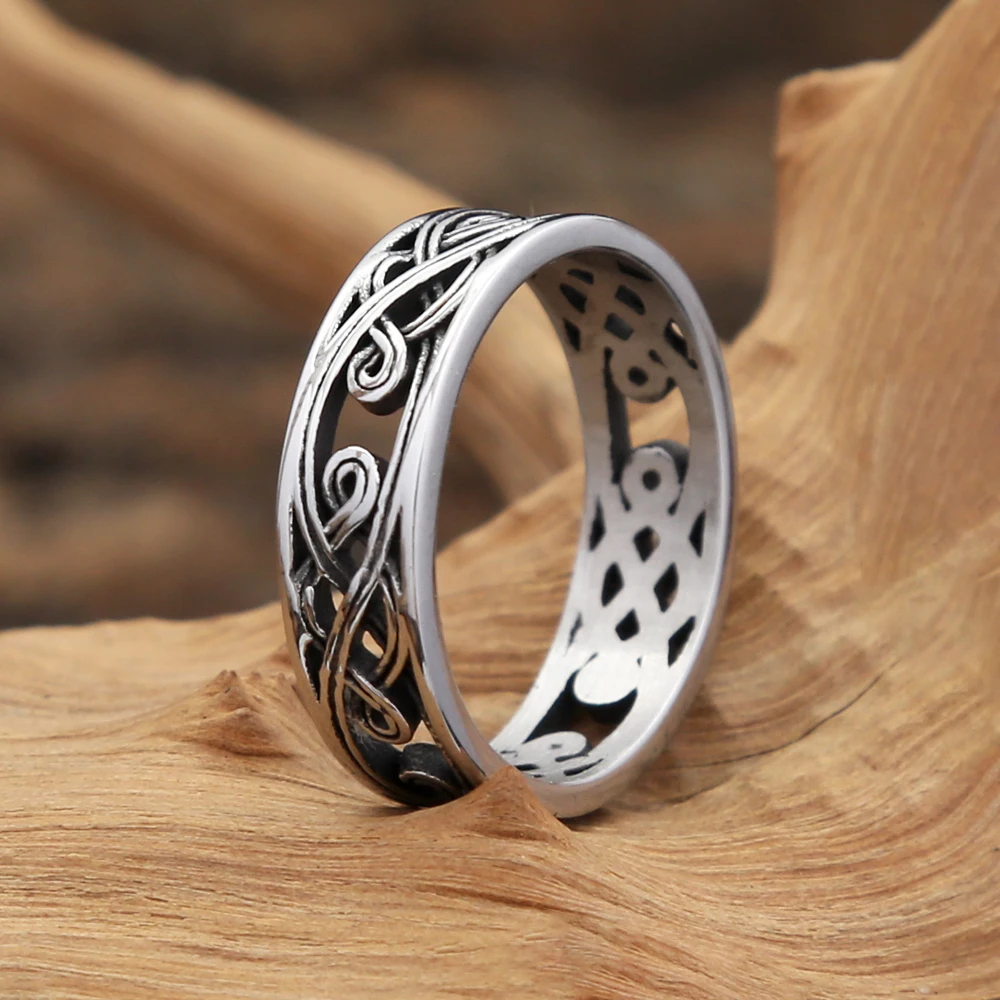 Vintage Fashion Stainless Steel Celtics Knot Ring Punk Hip Hop Simple Tang Glass Pattern Rings For Men Women Party Jewelry Gifts