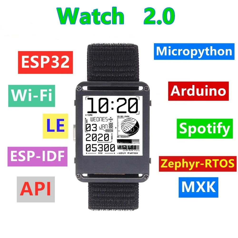 للساعة الإلكترونية القابلة للبرمجة سوار ذكي مفتوح المصدر E-lnk تطوير شاشة الحبر اردوينو