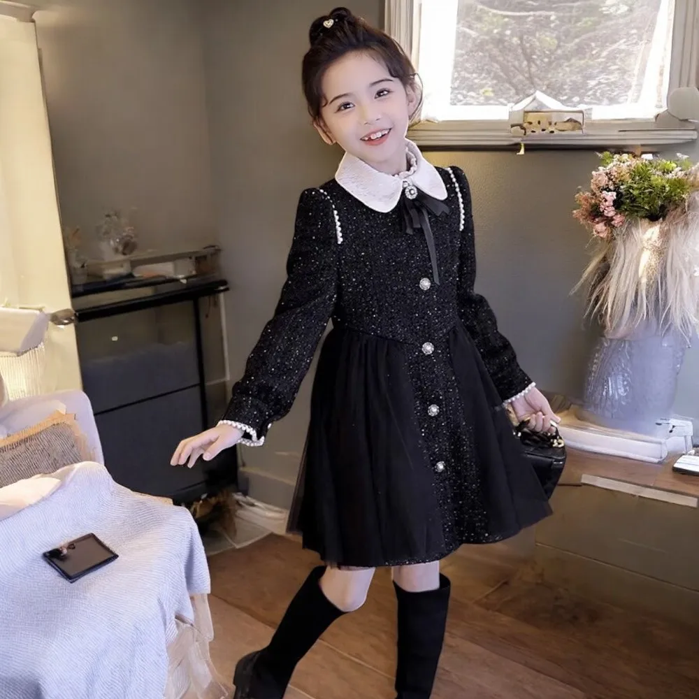 Kids Black Lace Dresses for Girls Outfits Party Dress Kids Princess Christmas Costumes Teenagers Children Clothes 6 7 8 10 Years