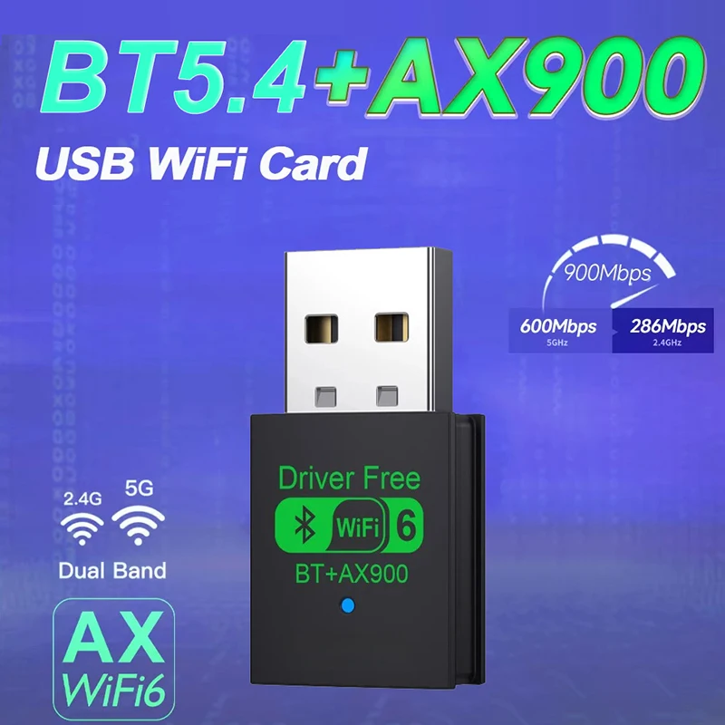 

900Mbps WiFi6 USB Wireless Network Card 2.4G/5GHz Bluetooth 5.4 Adapter Driver-Free 150M BT5.0 Wireless Adapter for PC Laptop