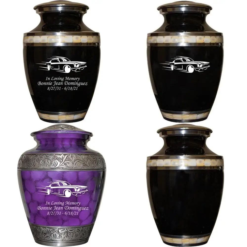 جرة حرق السيارات الكلاسيكية للرماد البشري بألوان وأنماط مختلفة، جرة جنازة مخصصة مع حقيبة مخملية - تريبو الأم السوداء #1