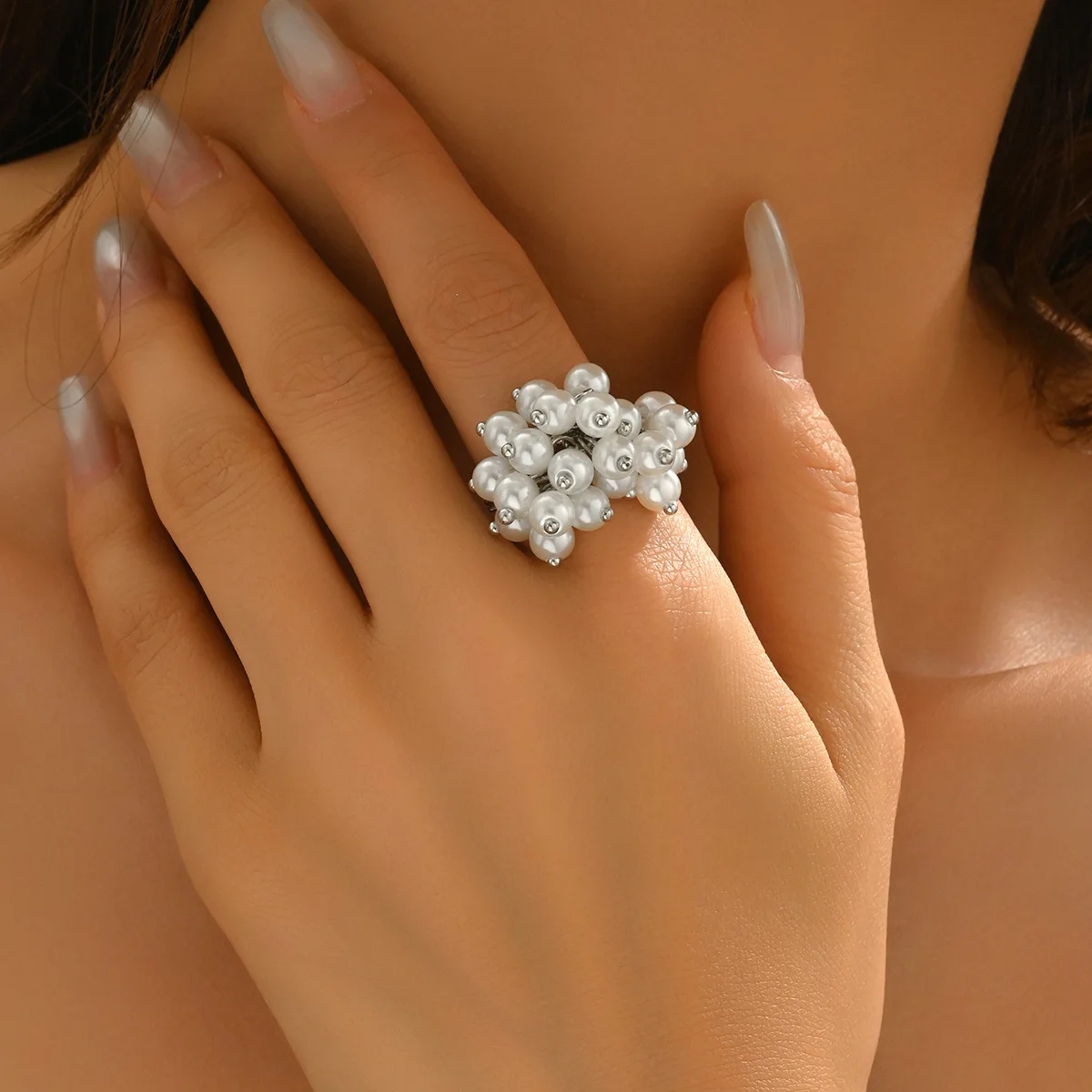 Vintage Irregular Design Pearl Ring for Women Personality Trending Adjustable Punk Hip Hop Metal Finger Ring New Jewelry Gift