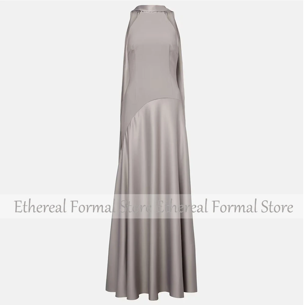 Elegante abito da sera da donna grigio per tubino da sposa Abito da festa formale Abito da ballo alla caviglia Abito senza maniche dell'Arabia Saudita