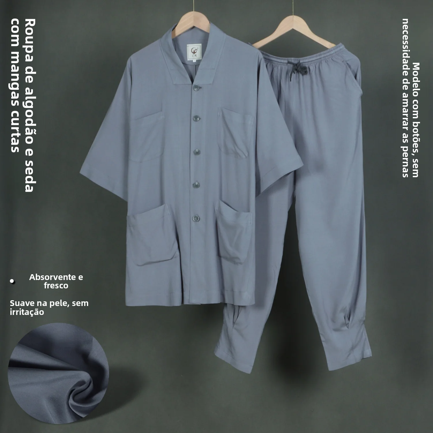 men's-summer-thin-short-sleeve-monastic-garment-cotton-silk-loose-fit-breathable-casual-wear-knitted-cloth-button-decorated