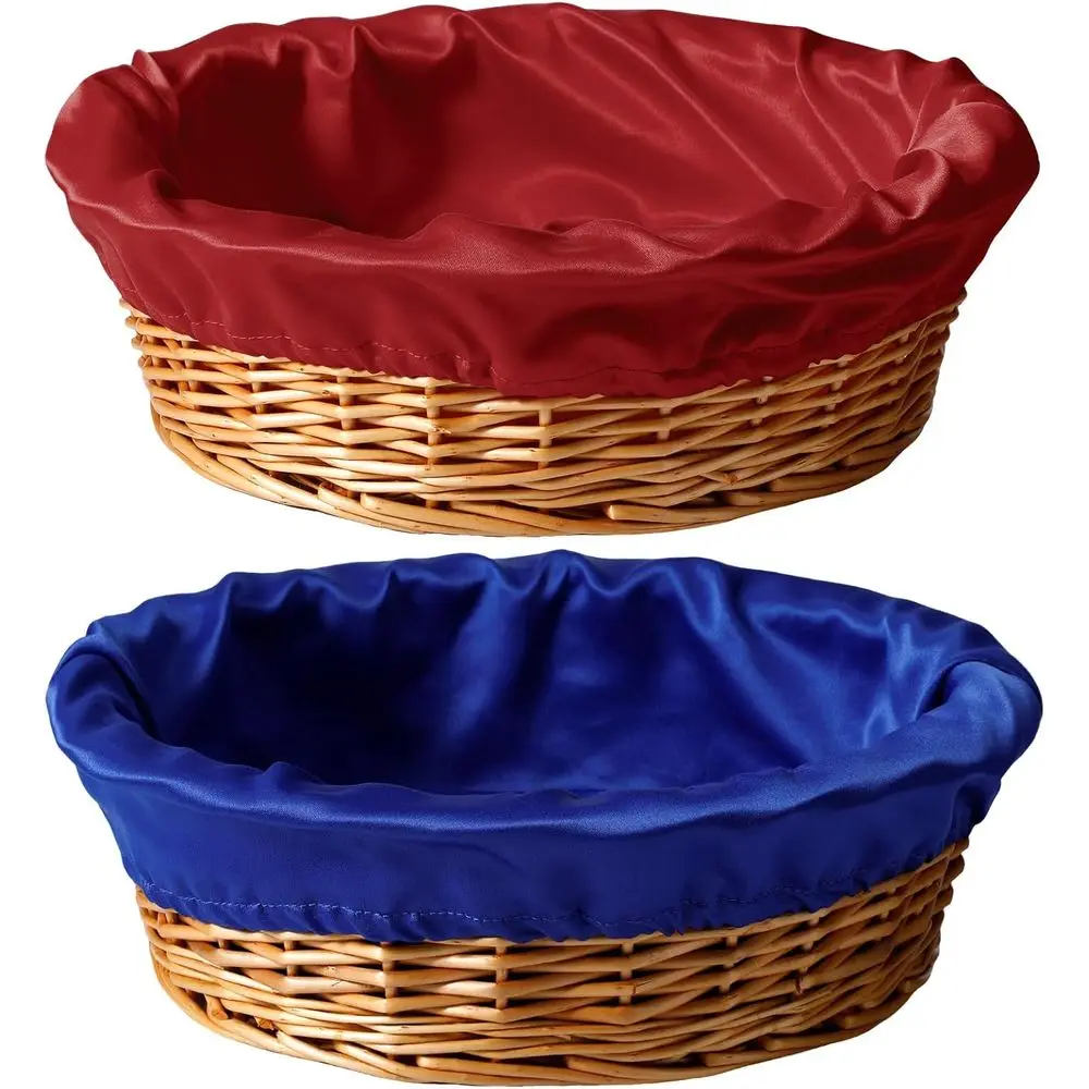 

2 Pcs 12 Inches Round Oering Baskets or Church Wicker with Removable Liner Rattan Collection Receiving Storage Woven Bread Baske