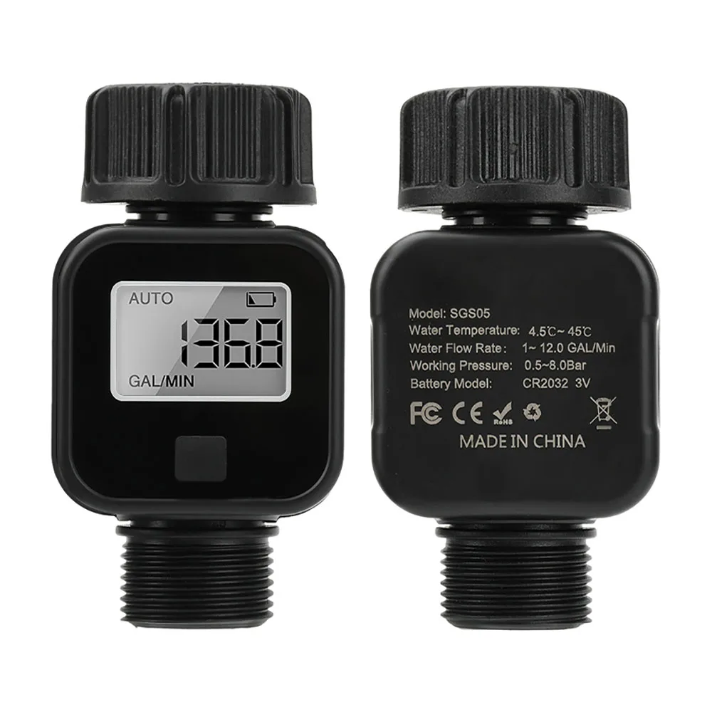 Digital LCD Water Flow Meter Garden Irrigation Hose Flow Sensor Battery Powered 0.5‑8Bar GPM LPM Instant Usage Recorder