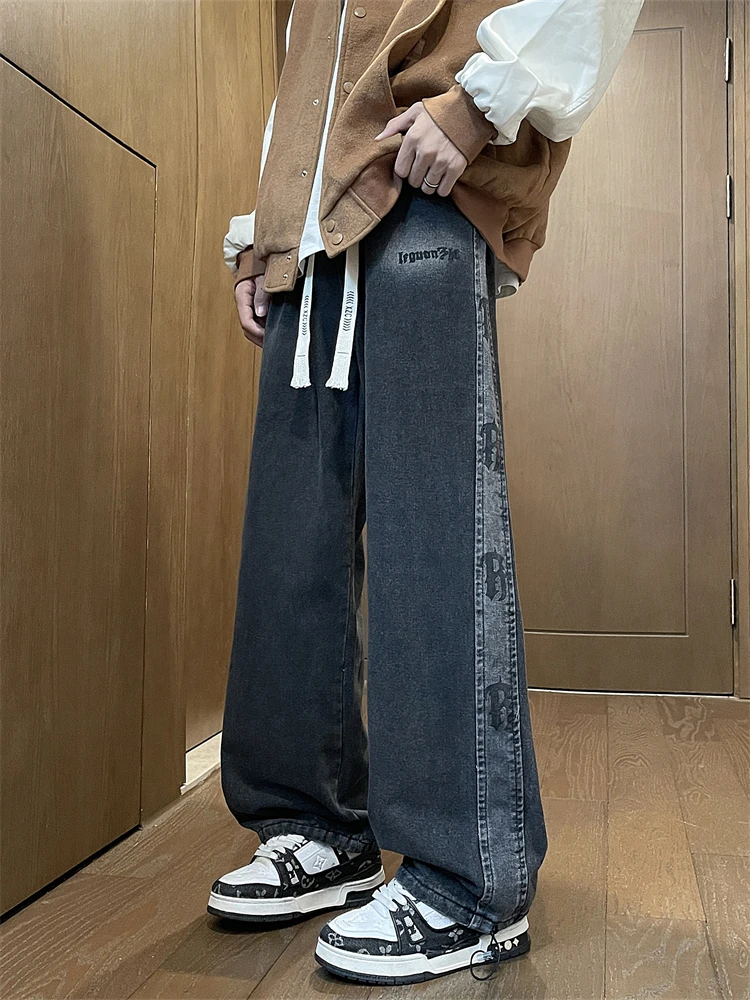 

Loose Straight Leg Jeans for Boys Teens Winter Fashion Washed Casual Long Pants Middle School Students Cool Large Children