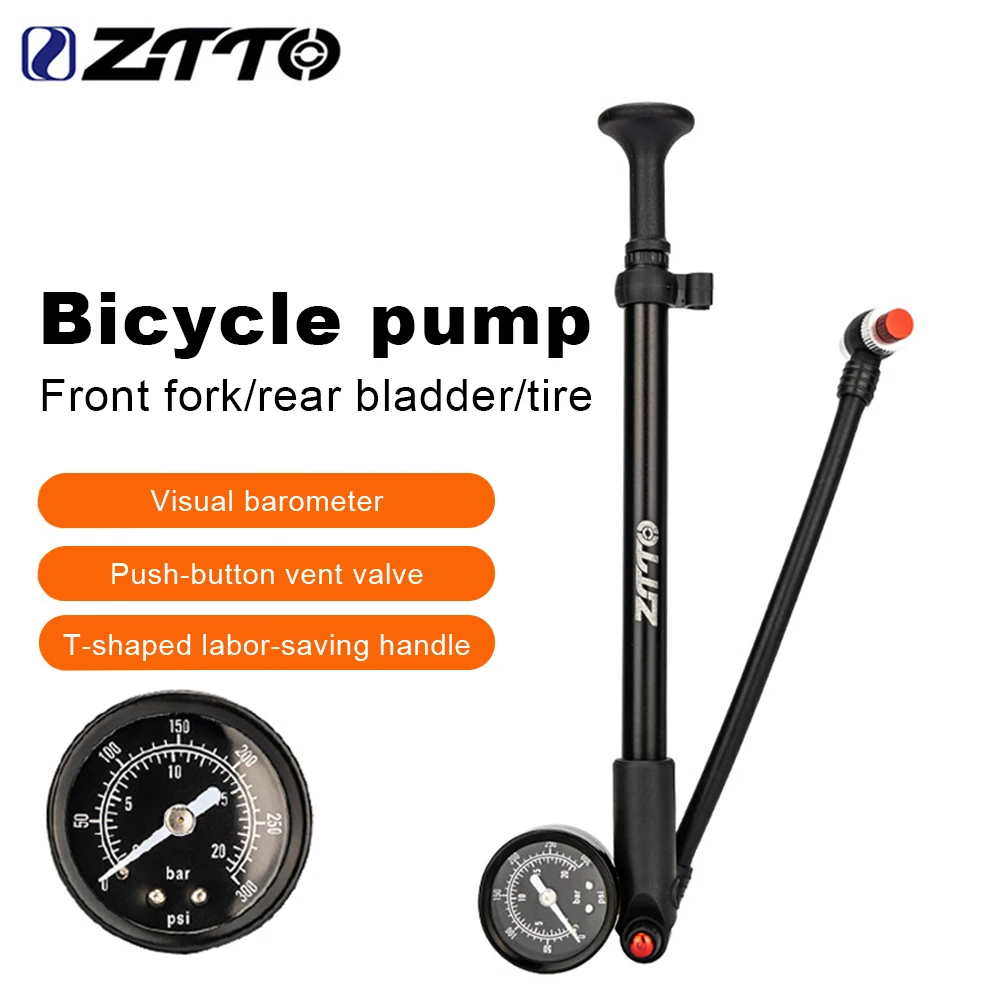 Portable High-pressure 300PSI Bike Air Pump With Gauge For Fork & Rear Suspension Shock Absorber Aluminum Alloy MTB Bicycle Pump