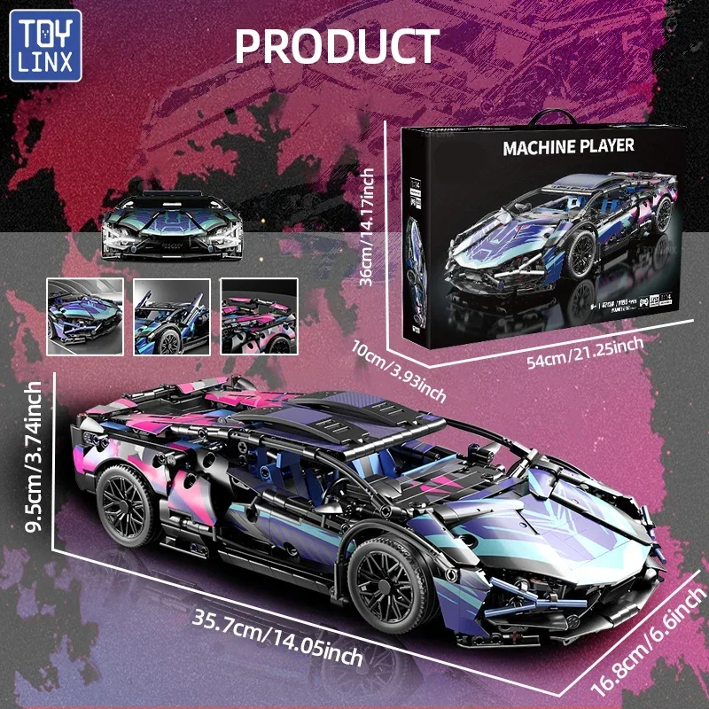 

Technical Racing Sport Car 1280PCS Model Building Blocks City Mechanical Speed Vehicle Supercar Brick Puzzle Toys Kid Adult Gift