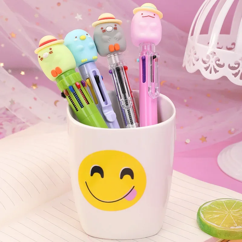 

20PCS New cartoon six color ballpoint pen with hat lovely gift pen multi-color signature pen multi-color