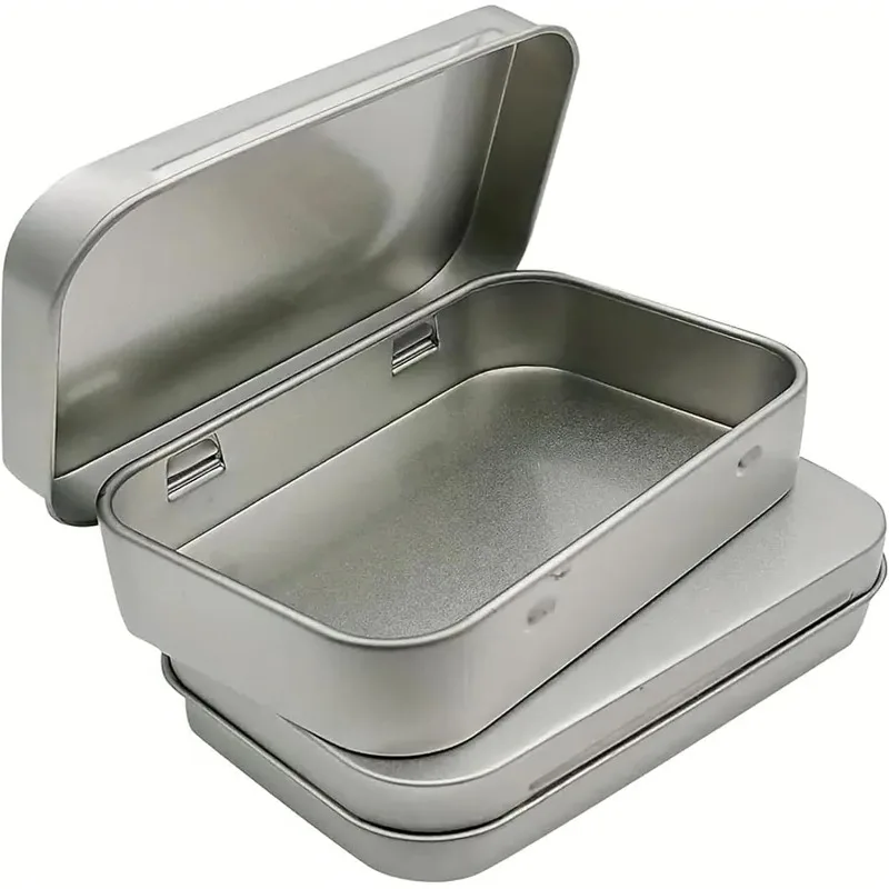 2PCS Metal Rectangular Empty Hinged Tins Tin Containers with Hinged Lid,Storage for Candies, Jewelry, and More for Men and Women