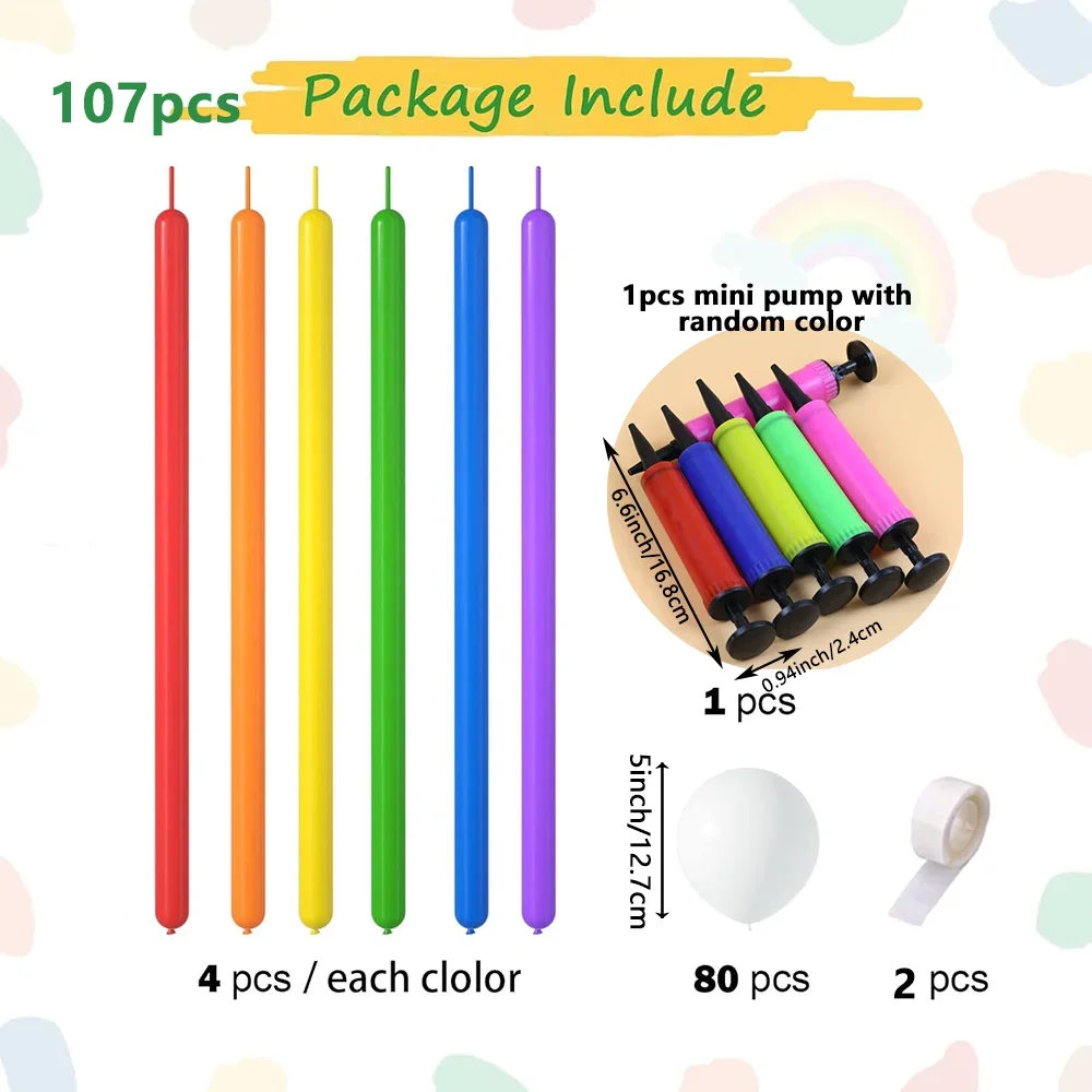 107PCS DIY 260 Rainbow Balloon Wreath Set for Theme Birthday Animal Party Craft Class Supplies Back To School Season Decoration