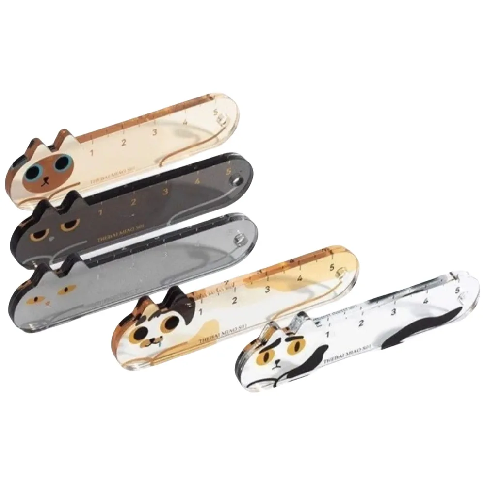 Cute Cat Mini Ruler Keychain Adorable Style Multi-functional Ruler Acrylic Keychain Pendant Charm Personalized Cartoon Keychain