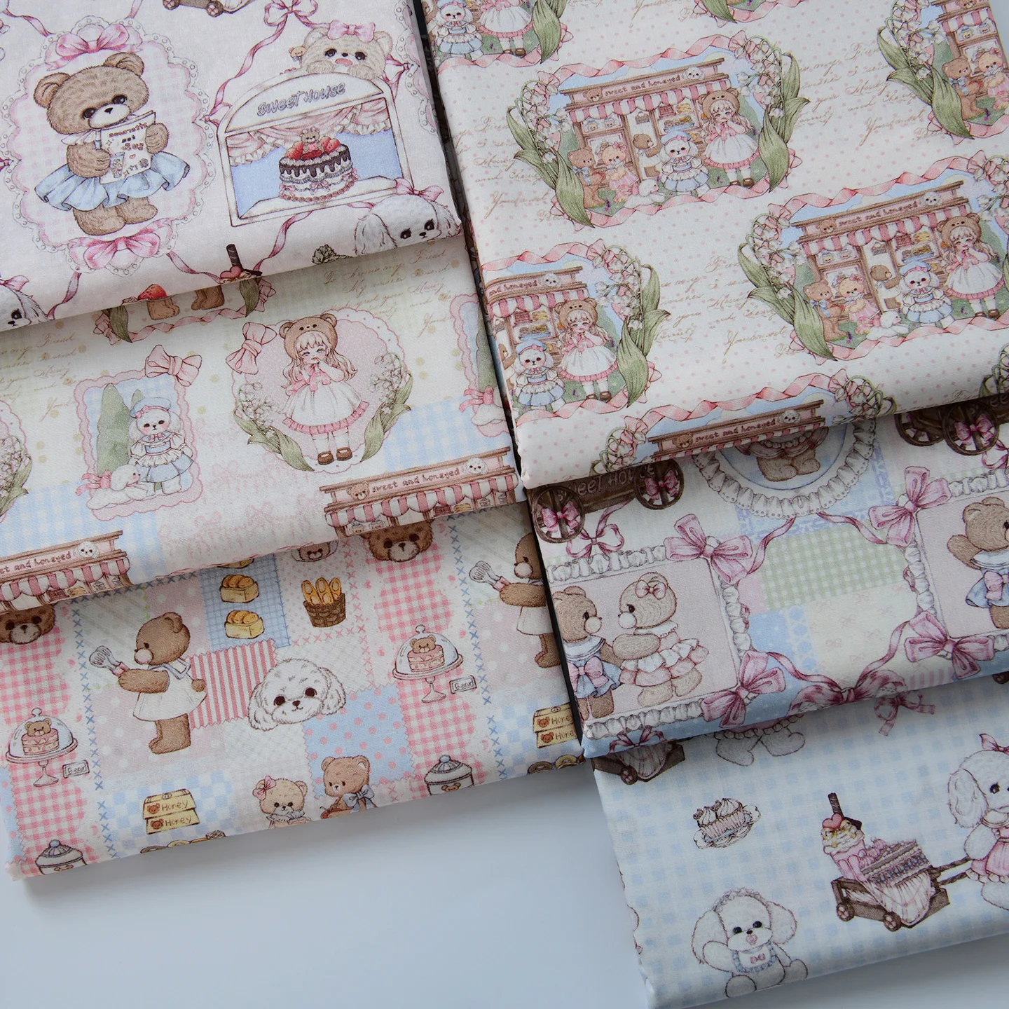 

60 шт., хлопок, мультяшный сладкий домик игрушечного медведя, кукольный принт, ткань класса А, детская одежда, материал для рукоделия, шитья своими руками