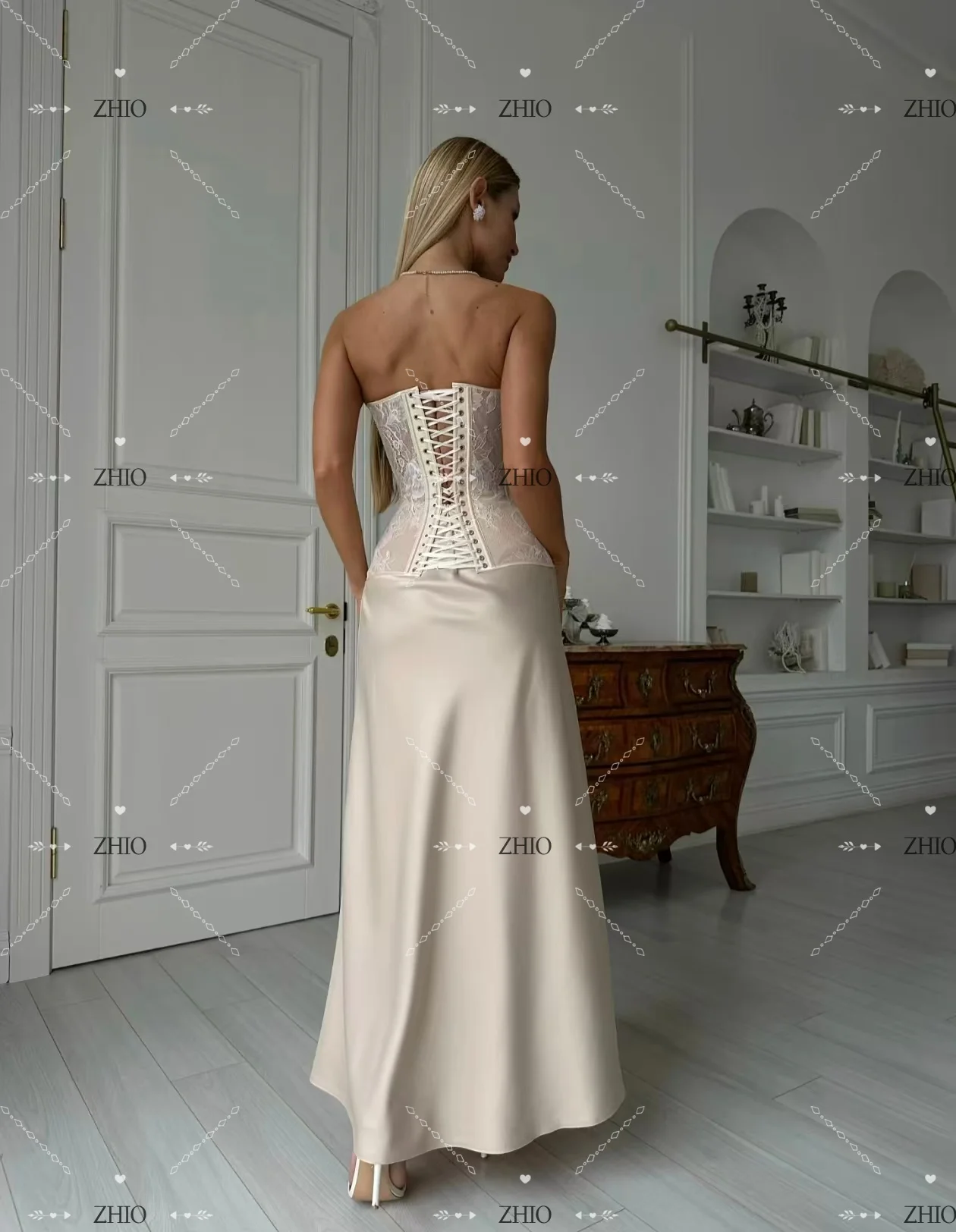 ZHIO فستان سهرة كلاسيكي من الدانتيل مشد على شكل قلب من الساتان على شكل حرف a امرأة أمريكية مناسبة رسمية فساتين الحفلات فستان حفلات مخصص