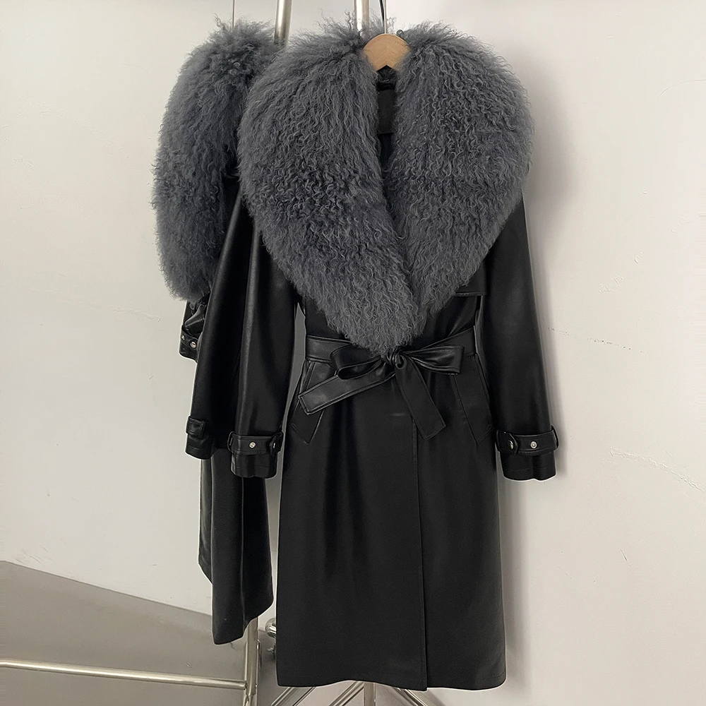 

Женская куртка с мехом, длинная роскошная куртка из искусственной кожи, верхняя одежда, новинка, пальто из искусственного меха для женщин