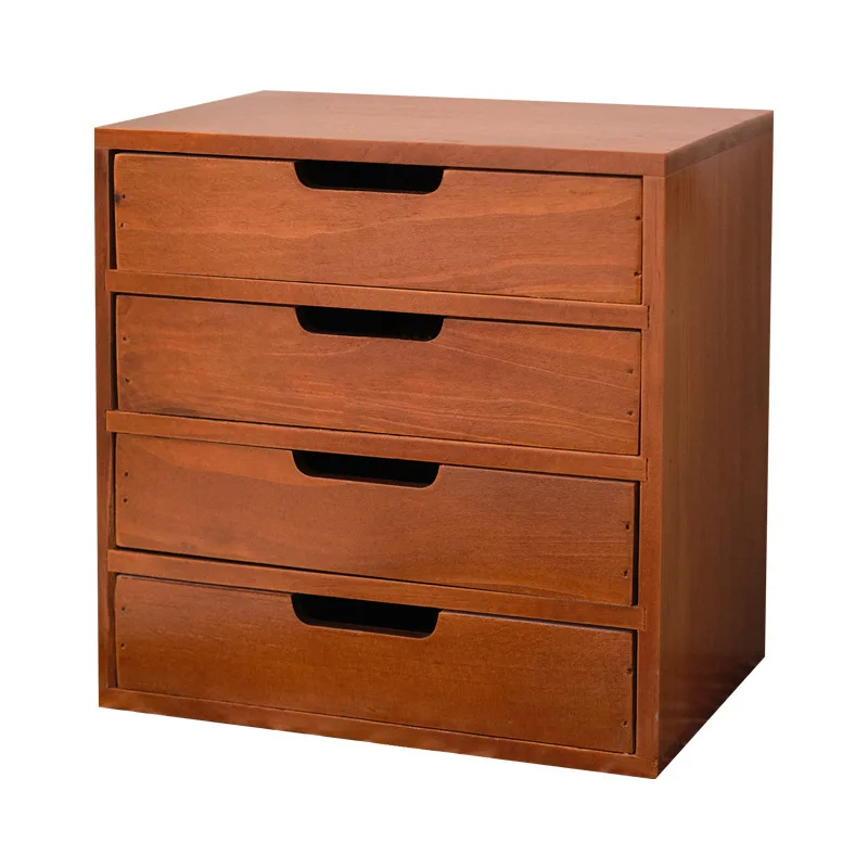 Wooden desktop drawer type multi-layer storage small locker wooden cosmetics utility box display screen height increase rack