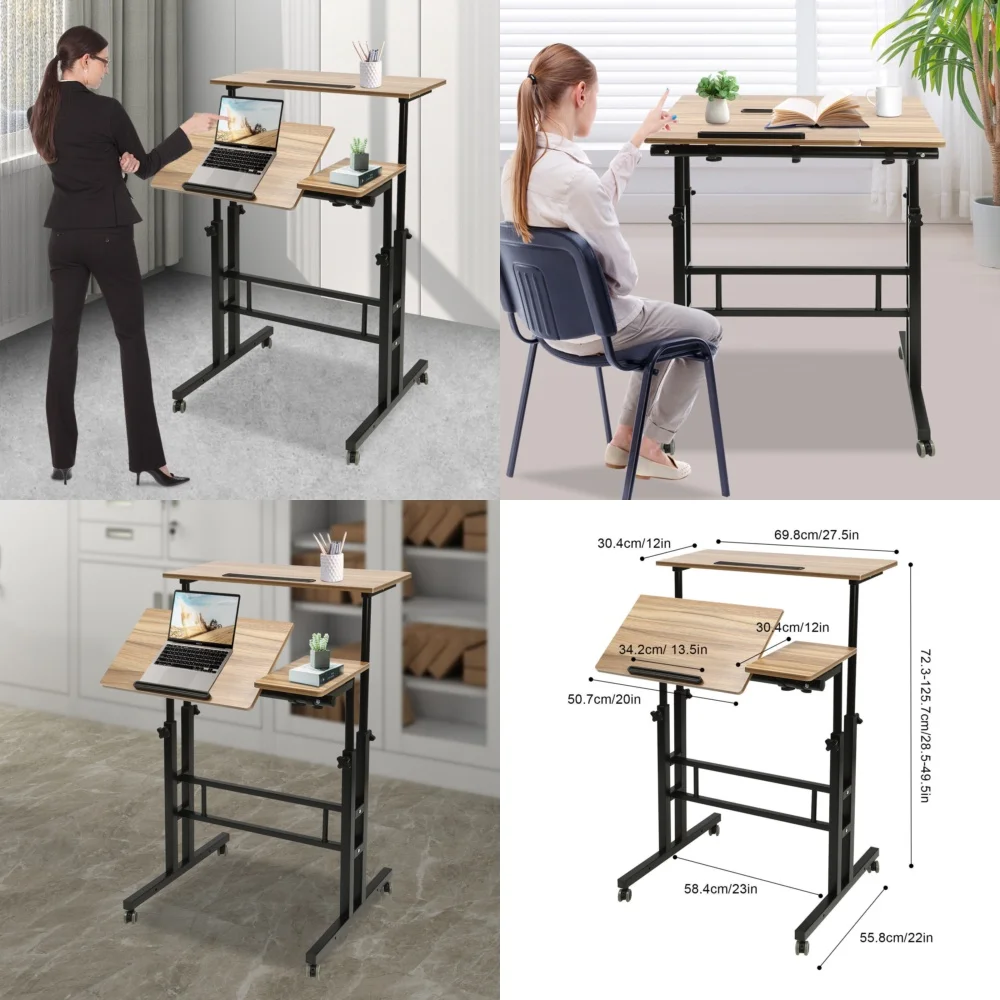 

Computer DesksAdjustable Rolling Laptop Desk Mobile Computer Table for Standing Office Workstation