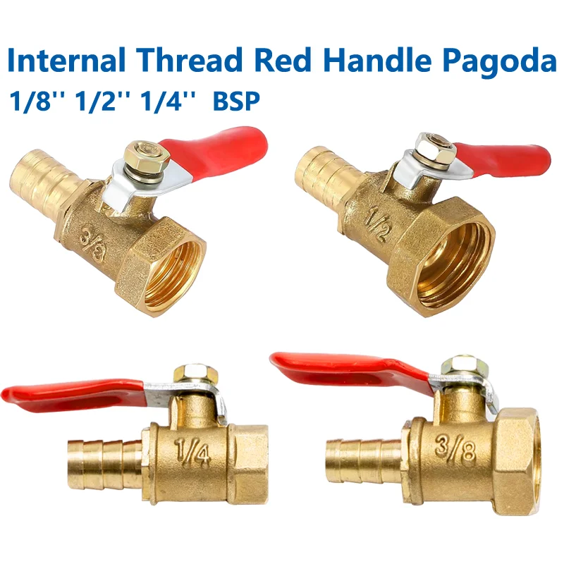 

10pcs 1/8'' 1/2'' 1/4'' Female Thread Ball Valve 4-12mm Hose Barb Connector Joint Copper Pipe Fitting Coupler Adapter