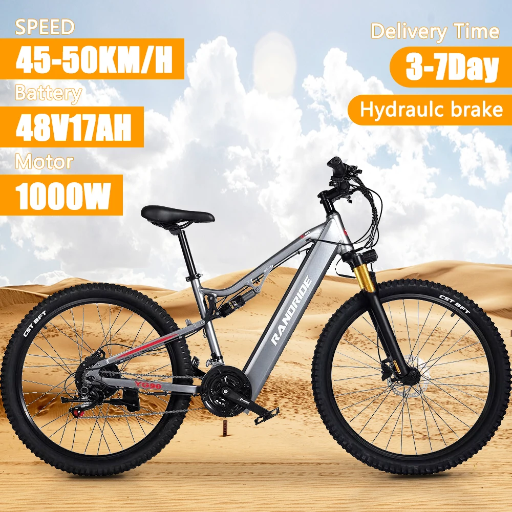 EU straight hair PANDRIDE-YG90 hydraulic brake electric road bike full suspension electric bike 1000W 48V 17AH mountain bike 21