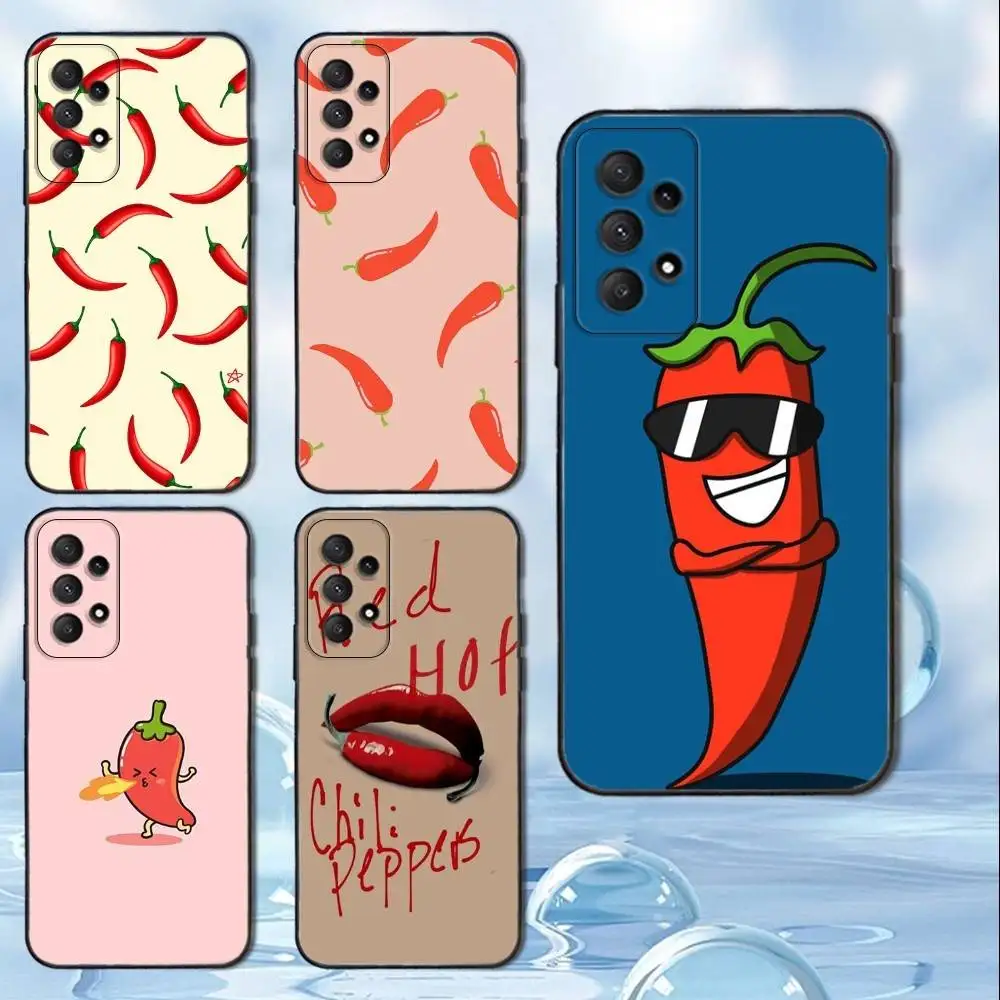 

C-Cartoon Funny Chili R-Red Phone Case For Samsung Galaxy A13,A21s,A22,A31,A32,A52,A53,A71,A80, Soft Black Cover