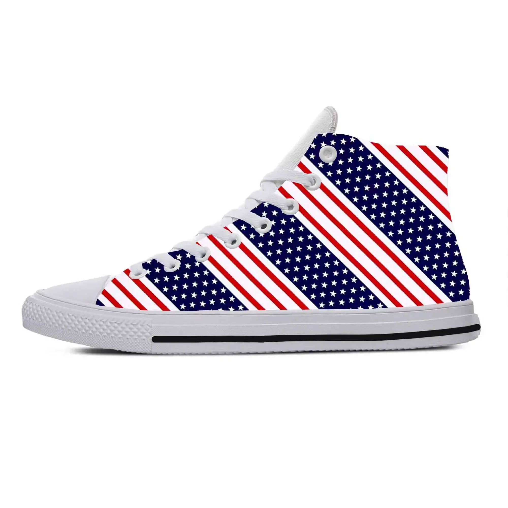 Sapatilhas respiráveis de impressão 3D para homens e mulheres, sapatos de pano casuais, bandeira americana, orgulho patriótico dos EUA, top alto, confortável