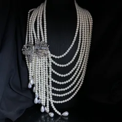 7rows white ACRYLIC pearl round BEAD necklace wedding necklace
