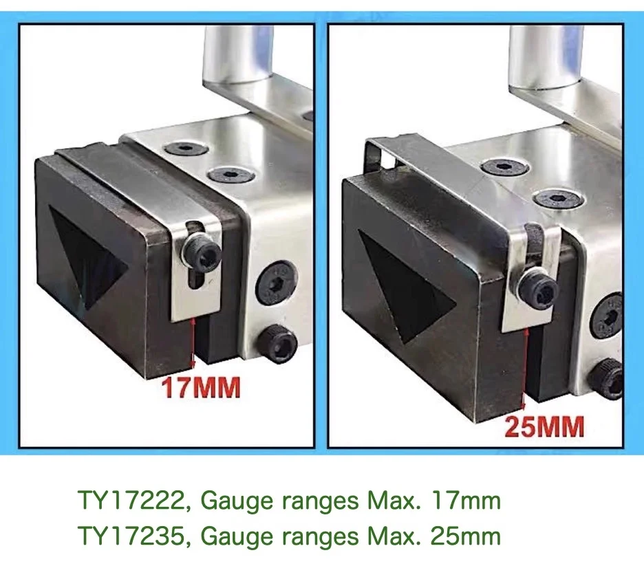 TY17N22 Pneumatic Triangular Puncher 22mm * 22mm * 34mm Right Triangle with Auxiliary Grip on 3mm Aluminium Sheet
