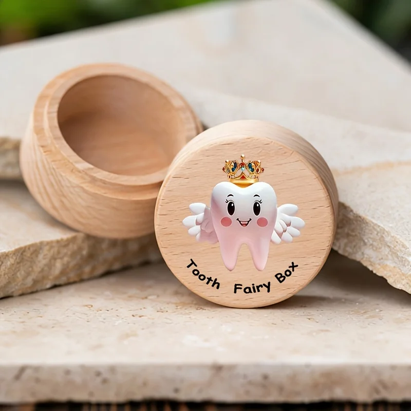 

Romantic Cartoon Wooden Box 2D Baby Teeth Fetal Hair Preservation Souvenir Precious Memory Keepsake Birth Gift Childish Charm