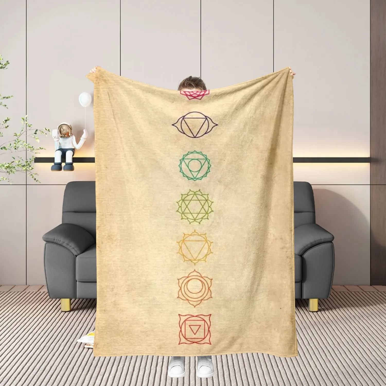 Lovely Seven Chakra Color Symbol Pattern Flannel Throw Blanket,Cozy Soft Warm Blanket for Bed Couch Travel Birthday Holiday Gift