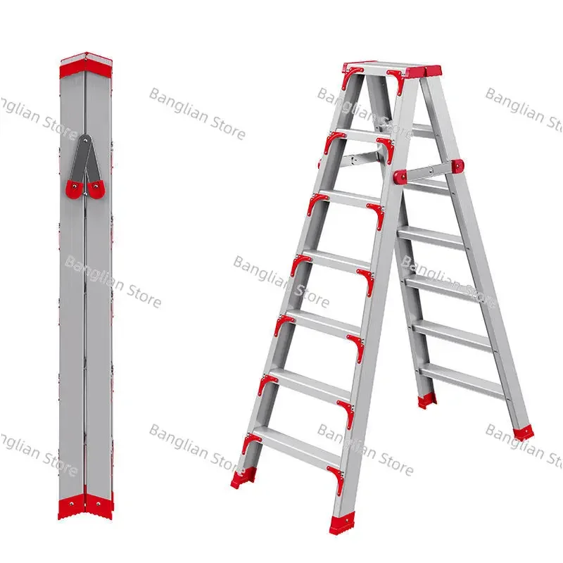 Folding Aluminum Ladders, Herringbone Household Telescopic Lifting Indoor Multifunctional Thickening Double Side Stairs