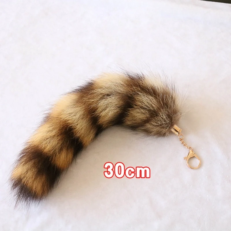 Plush Foxes Racoon Tail Charm Keychain Sweet Cute Furs Pendant Car Keyring Backpack Decoration Fashion Jewelry for Women