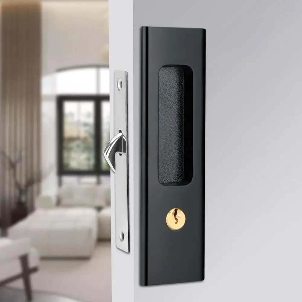 

New Sliding Door Lock Zinc Alloy Hidde Handle Lock Anti-theft Sliding Door Pull Lock Hidde Interior Door Furniture Hardware