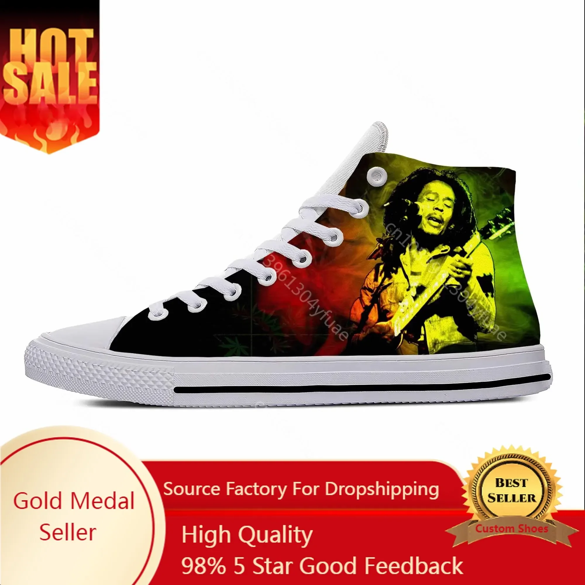 Hot Bob Marley Reggae Star Rasta Rock Music Fashion Casual Shoes Breathable Men Women Sneakers High Top Lightweight Board Shoes