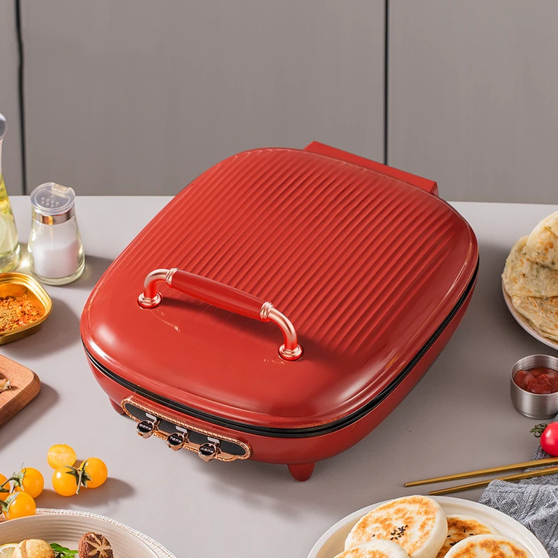 กระทะอบไฟฟ้าเครื่องทำความร้อนสองด้านเครื่องทำบาร์บีคิวอัตโนมัติแบบแขวนสำหรับทอดอาหารเช้า