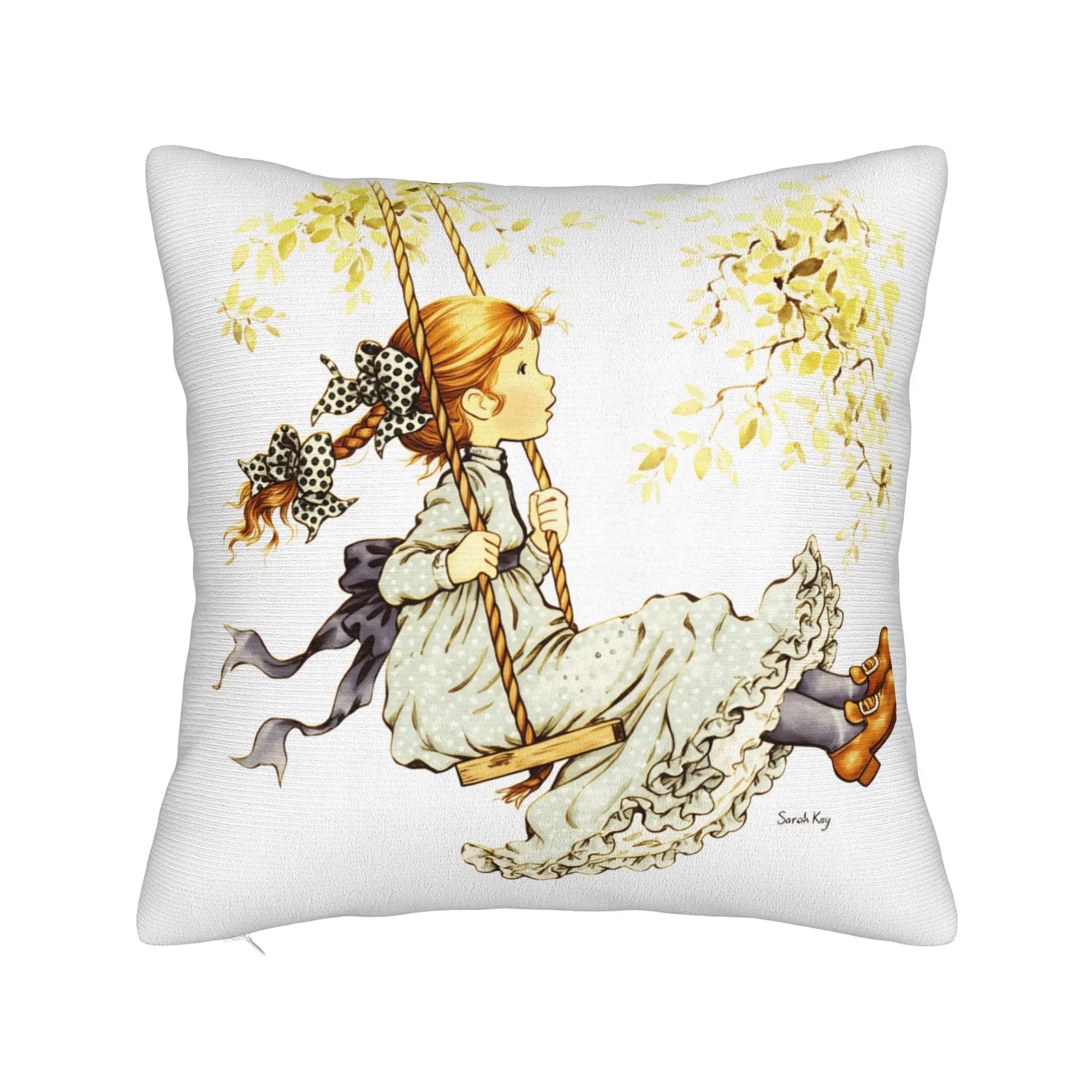 Art Sarah Kay Swing Girl Pillow Cover  Square Cushion Cover Vintage Pillow Case For Sofa Bedroom Home Decor