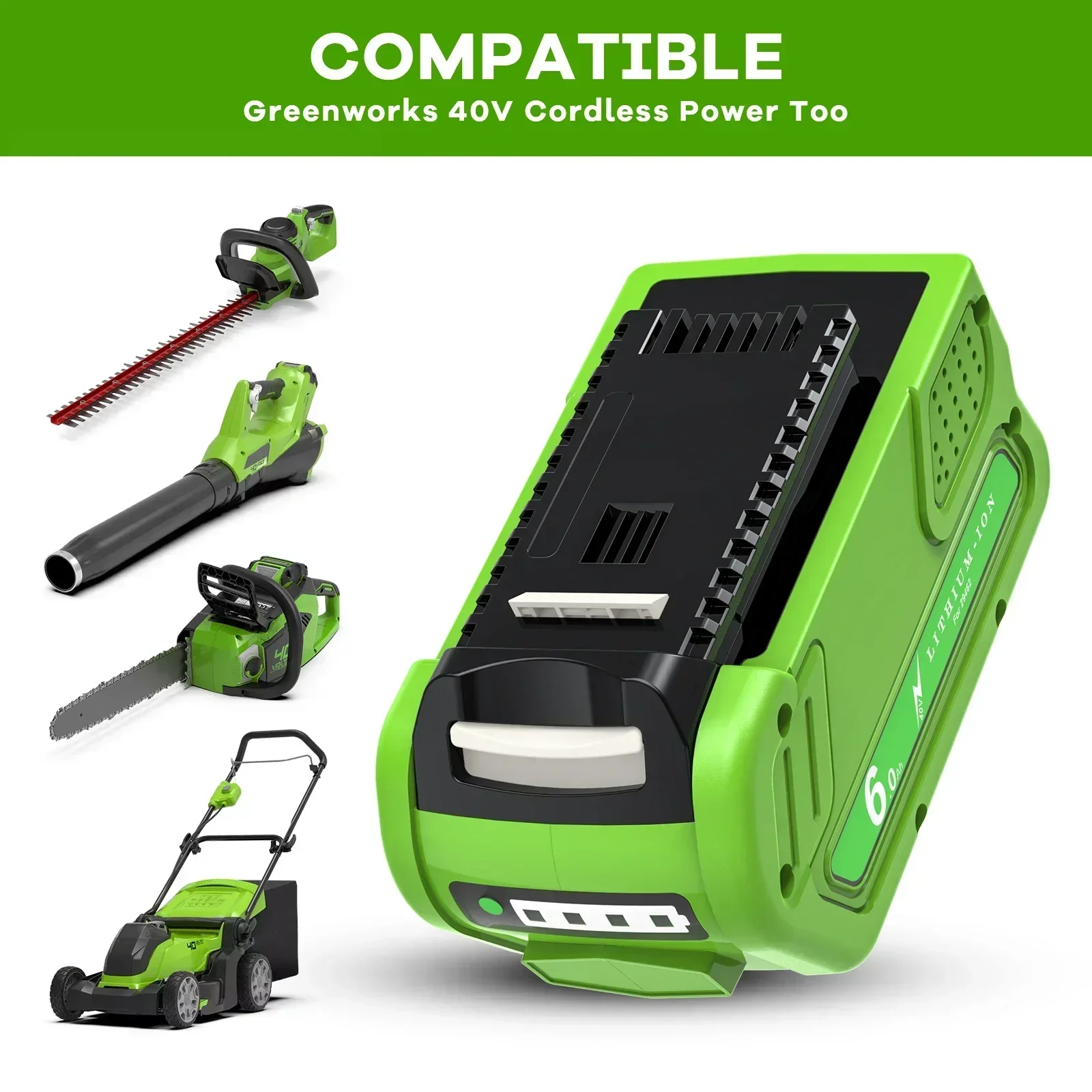 Bateria Recarregável para Greenworks, Ferramentas Elétricas, 29462, 40V, 6000mAh, 29472, 29282